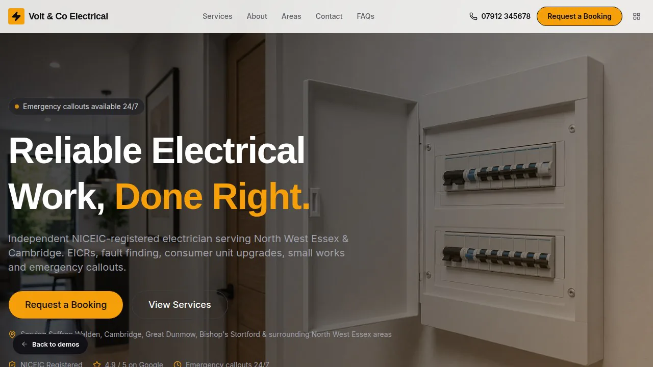 Electrician Website Demo preview website design by Ben Landor