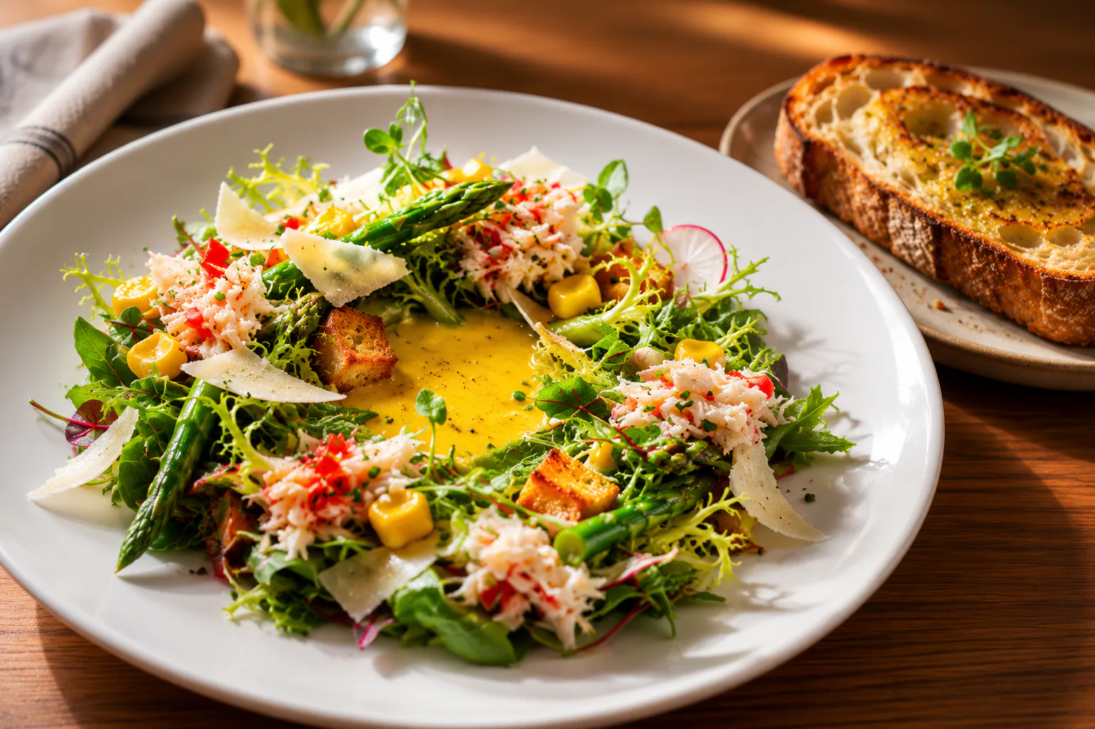 Seasonal vegetable salad with herbs and dressing