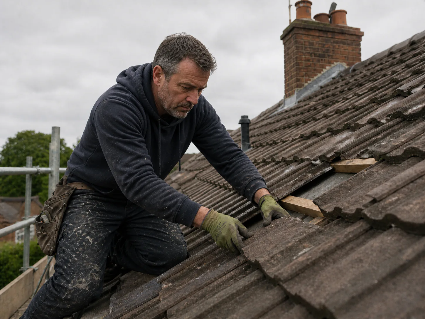 Roofer working on a roof during an installation or repair